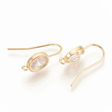1 pair,  9x7.5mm , Real Gold Plated, Brass Micro Pave Cubic Zirconia Ear hook Earrings Findings, Clear in Golden